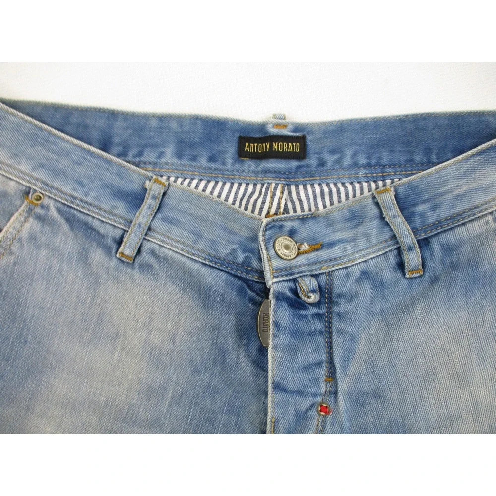 Antony Morato Jeans Mens 30 Blue Gold Denim Slim Fit Light Wash Distressed Vtg